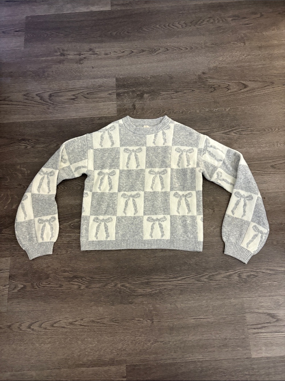 Gray & Cream Bow Pattern Sweater